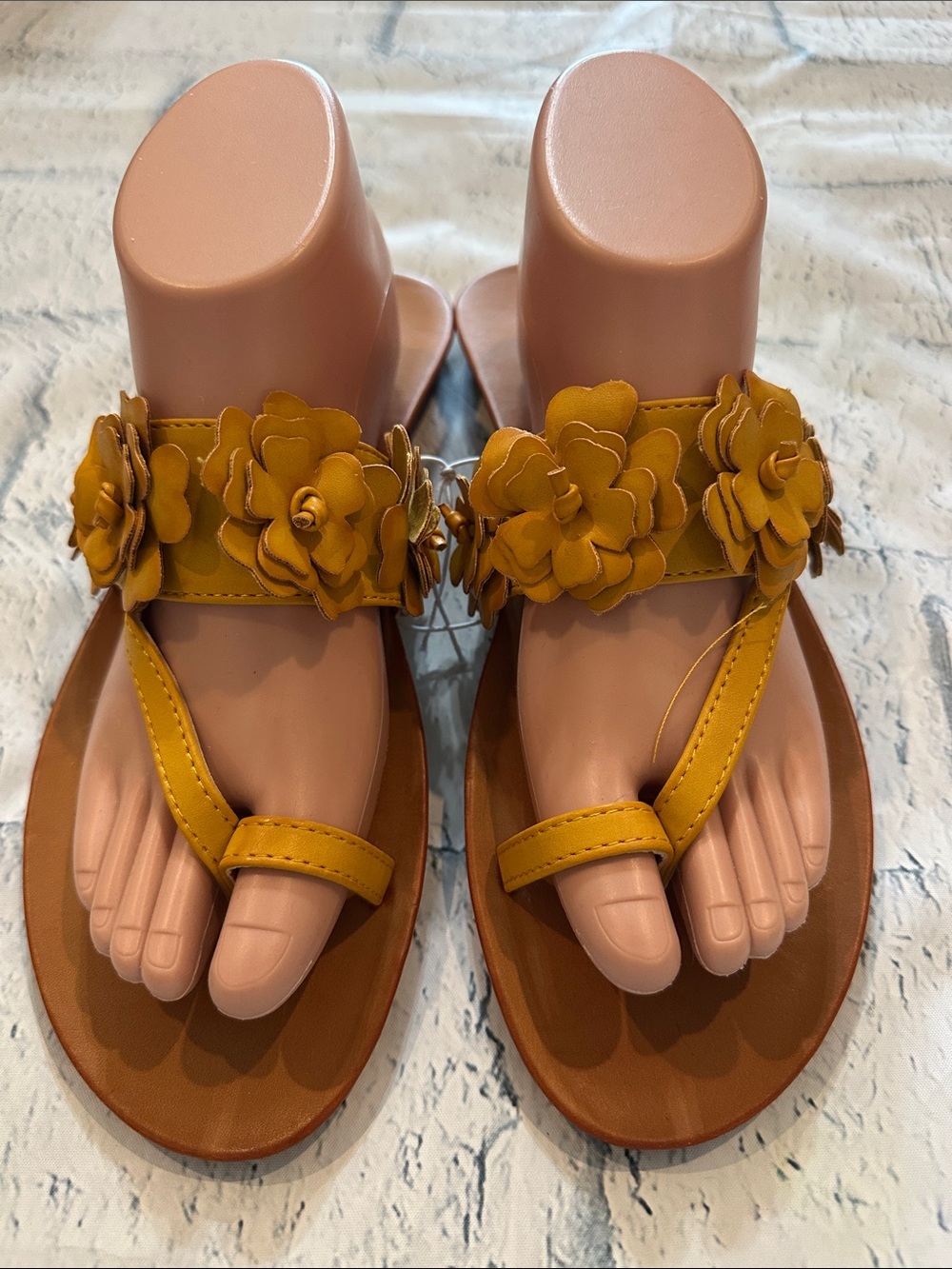 New Celebrity Pink Women’s Floral Toe-Post Sandals in Mustard Yellow